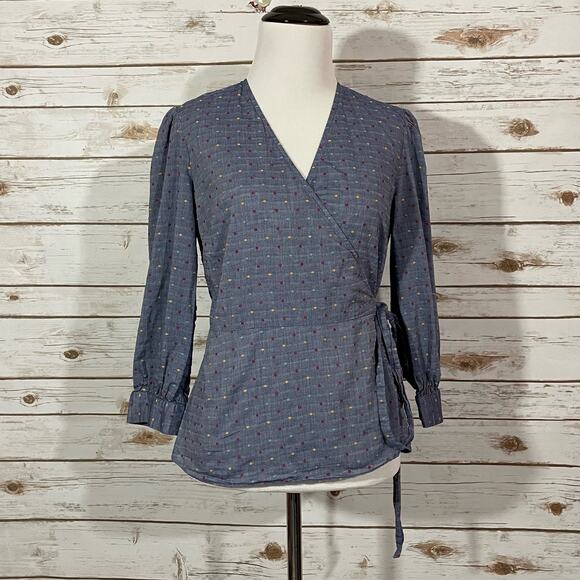 Draper James Embroidered Dot Chambray Wrap Top - Blue - 4 - Picture 13 of 15